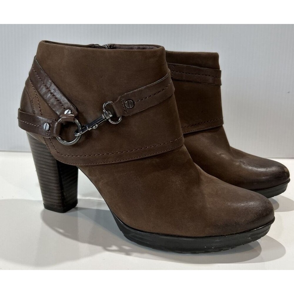Clarks Dark Brown Ankle Booties with Buckle Accent